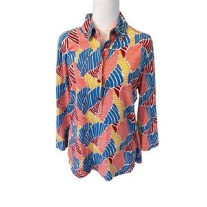 J.McLaughlin Size L, Colorful Leaf D esign. Cotton, Modal and Spandex.